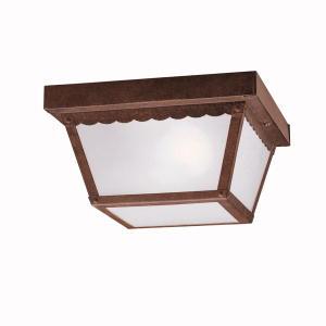 9.25" 2 Light Outdoor Flush Mount with Clear Textured Glass in Tannery Bronze