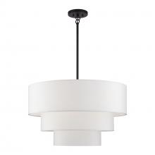  41087-07 - 5 Light Bronze Medium Pendant Chandelier with Hand Crafted Off-White Fabric Hardback Shades