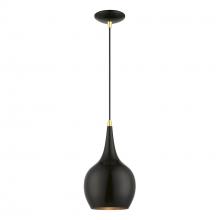  49016-68 - 1 Light Shiny Black with Polished Brass Accents Mini Pendant