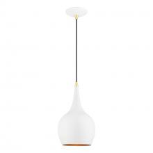  49016-69 - 1 Light Shiny White with Polished Brass Accents Mini Pendant