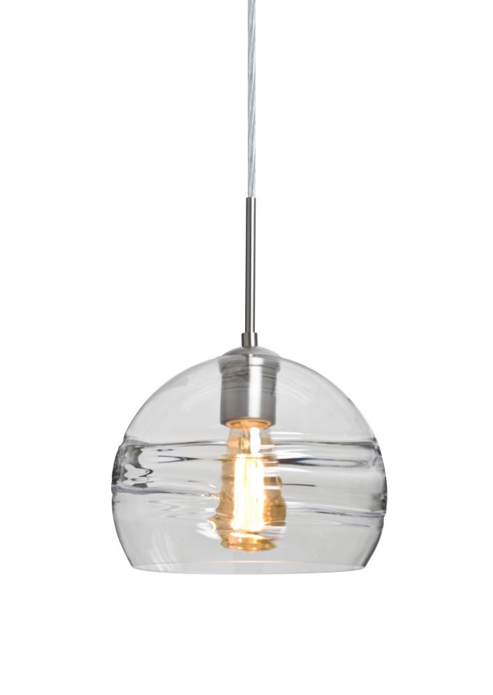 Besa Spirit 8 Pendant, Clear, Satin Nickel Finish, 1x8W LED Filament