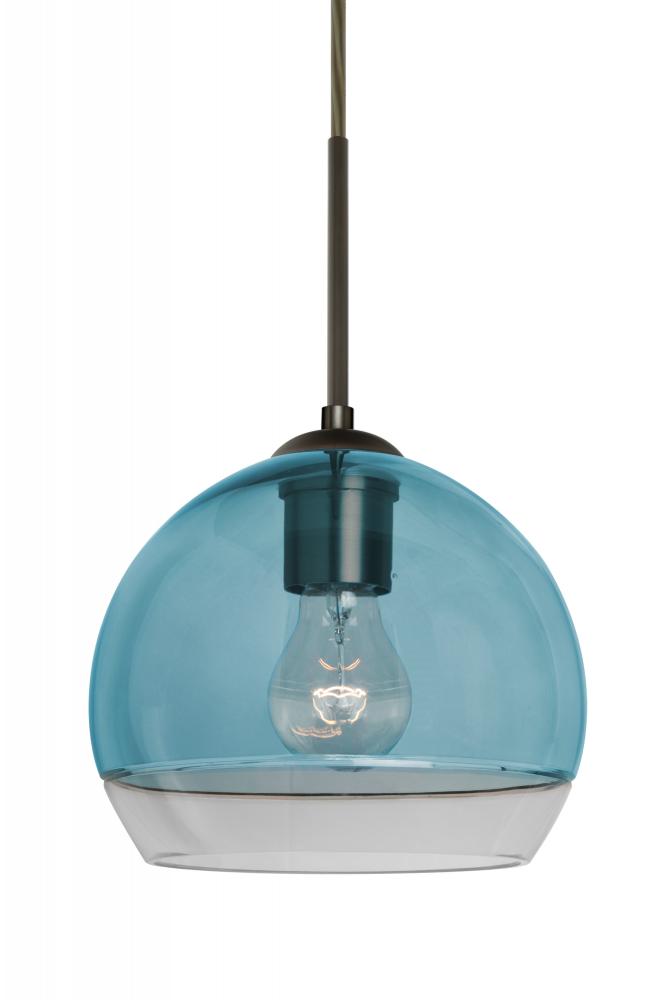 Besa, Ally 8 Cord Pendant, Coral Blue/Clear, Bronze Finish, 1x60W Medium Base