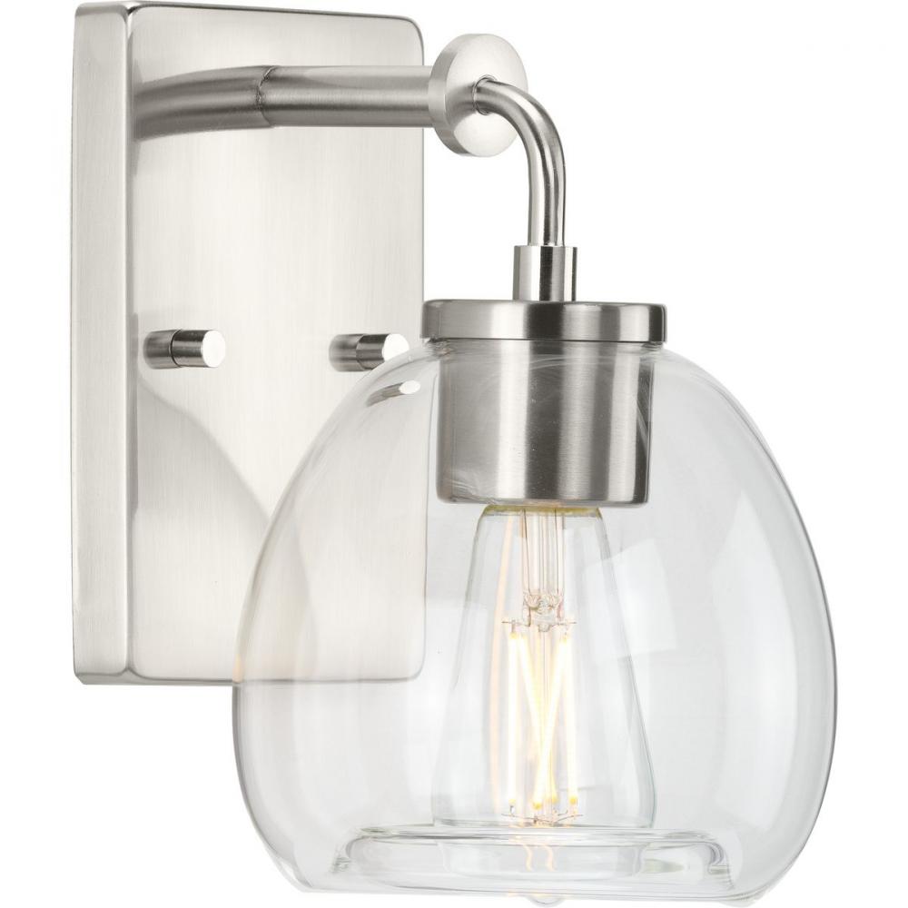 Caisson Collection One-Light Brushed Nickel Clear Glass Urban Industrial Bath Vanity Light