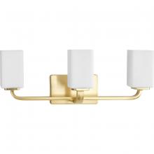  P300370-012 - Cowan Collection Three-Light Modern Satin Brass Etched Opal Glass Bath Vanity Light