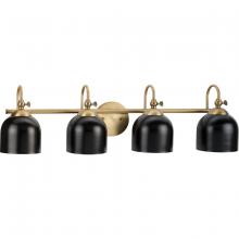 Progress P300384-163 - Dalton Collection Four-Light Farmhouse Vintage Brass Metal Shade Bath Vanity Light