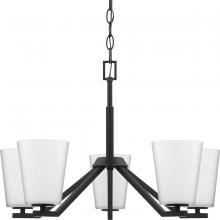 Progress P400343-31M - Vertex Collection Five-Light Matte Black Etched White Contemporary Chandelier