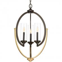  P400024-020 - Evoke Collection Three-Light Antique Bronze Clear Glass Luxe Chandelier Light