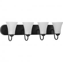 Progress P300236-031 - Classic Collection Four-Light Matte Black Etched Glass Traditional Bath Vanity Light