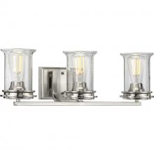 Progress P300274-009 - Winslett Collection Three-Light Brushed Nickel Clear Seeded Glass Coastal Bath Vanity Light