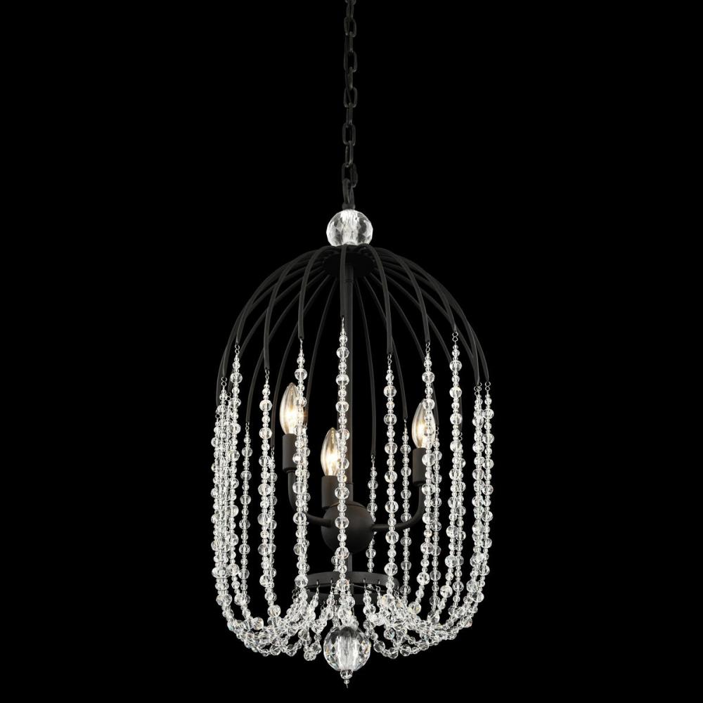 Voliere 3-Lt Crystal Tall Pendant - Matte Black