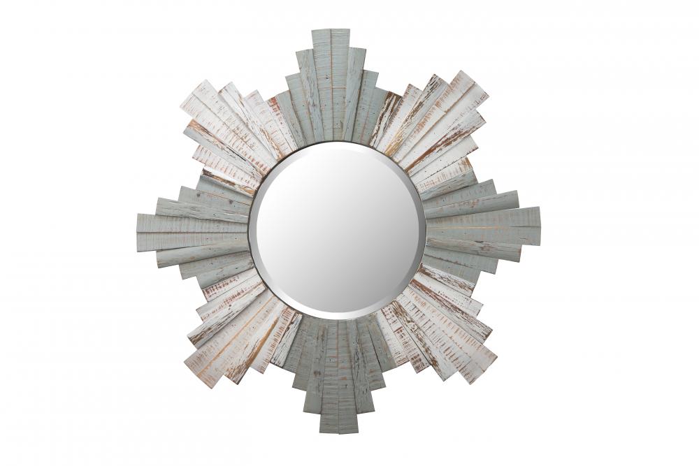 Sunburst 32" Framed Beveled Wood Mirror - Grey/Whitewash