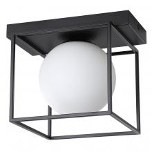  205618A - 1 LT Open Frame Ceiling Light or Wall Light With Matte Black Finish and White Sphere Shaped Glass