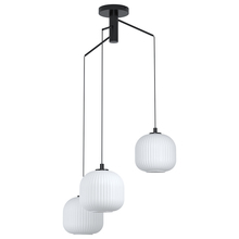  99368A - 3 LT Staircase Pendant Black With White ribbed Glass 40W