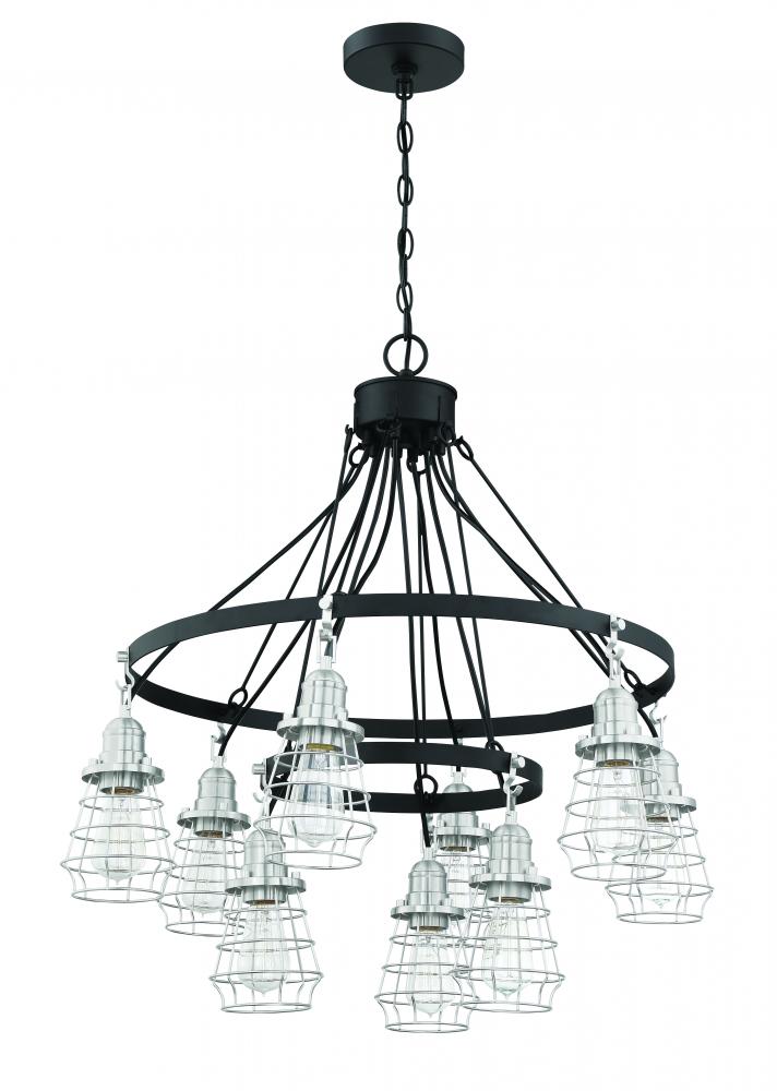 Thatcher 9 Light Chandelier in Flat Black/Brushed Polished Nickel