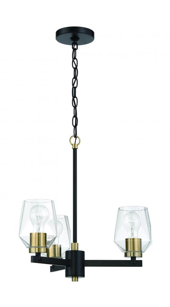 Avante Grand 3 Light Chandelier in Flat Black/Satin Brass