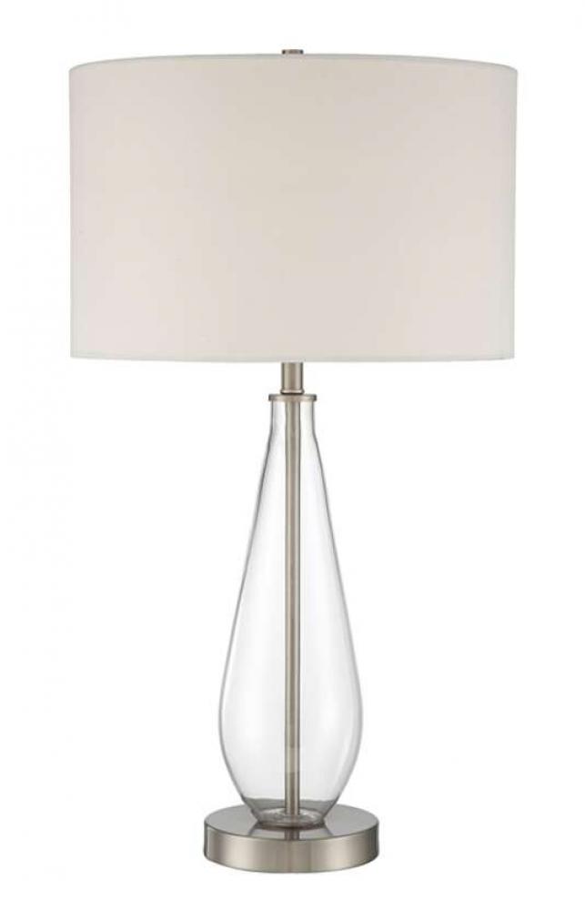 1 Light Glass/Metal Base Table Lamp in Clear Glass/Brushed Polished Nickel