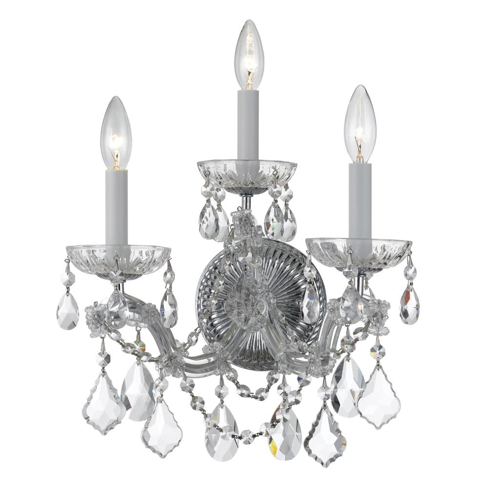 Maria Theresa 3 Light Hand Cut Crystal Polished Chrome Sconce