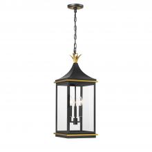  SIM-805-MK-TG - Simpson 3 Light Matte Black + Textured Gold Outdoor Pendant