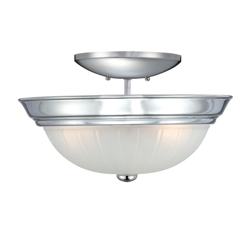 Three Light Polished Chrome Melon Glass Bowl Semi-Flush Mount