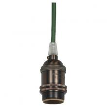  80/2458 - Medium base lampholder; 4pc. Solid brass; prewired; Uno ring; 10ft. 18/2 SVT Dark Green Cord; Dark