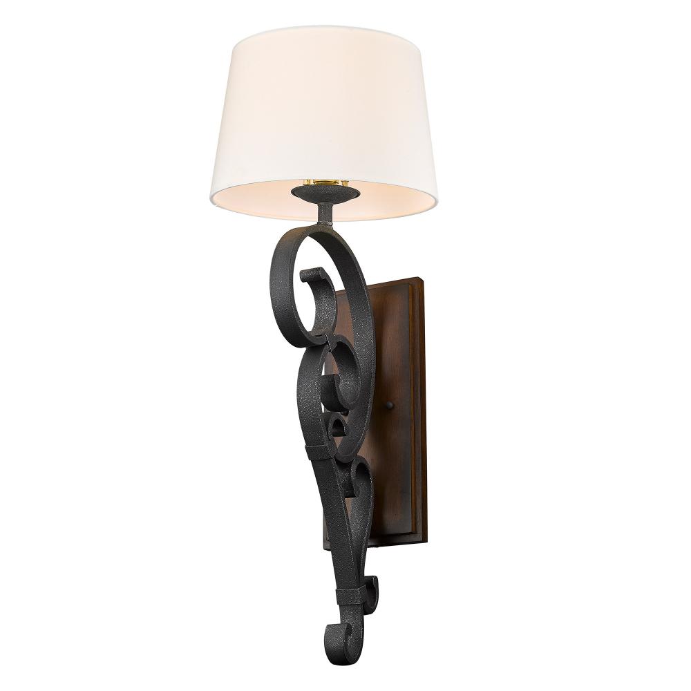 Madera BI Large 1 Light Wall Sconce in Black Iron with Rustic Oak Shade