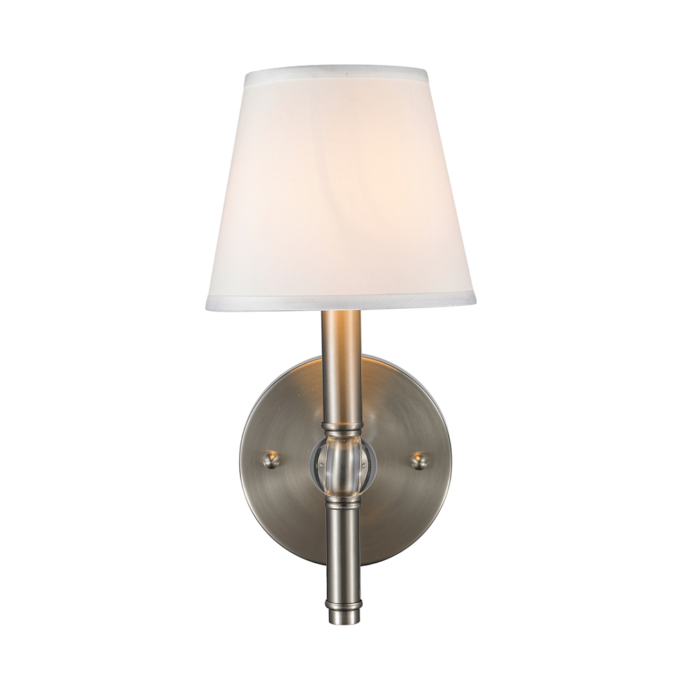 Waverly 1 Light Wall Sconce in Pewter with Classic White Shade