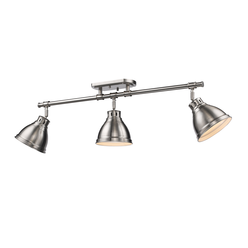 Duncan 3 Light Semi-Flush - Track Light in Pewter with Pewter Shades