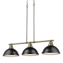 Golden 3602-3LP AB-BLK - Duncan 3-Light Linear Pendant in Aged Brass with Matte Black