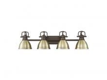 Golden 3602-BA4 RBZ-AB - Duncan 4-Light Bath Vanity in Rubbed Bronze with Aged Brass