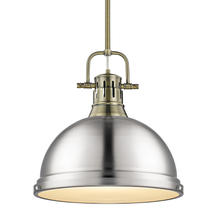 Golden 3604-L AB-PW - Duncan 1-Light Pendant with Rod in Aged Brass with Pewter