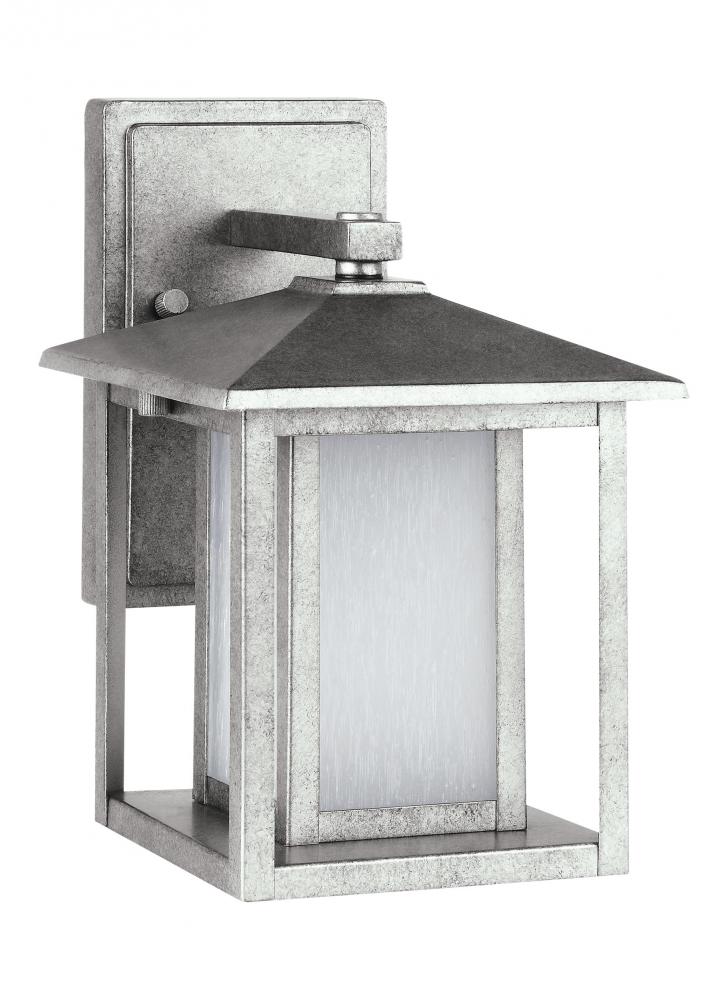Hunnington contemporary 1-light outdoor exterior small led outdoor wall lantern in weathered pewter