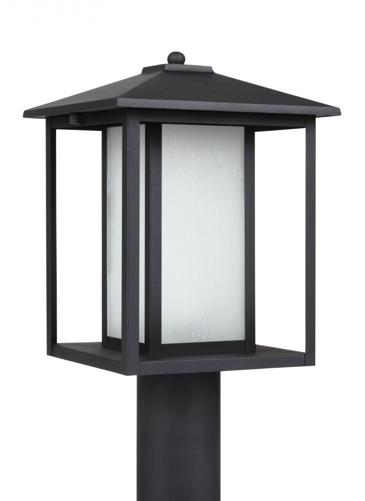 Hunnington contemporary 1-light LED outdoor exterior post lantern in black finish with etched seeded