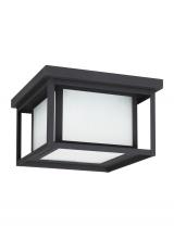 Generation Lighting 79039-12 - Hunnington contemporary 2-light outdoor exterior ceiling flush mount in black finish with etched see