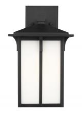 Generation Lighting 8652701-12 - Tomek modern 1-light outdoor exterior medium wall lantern sconce in black finish with etched white g