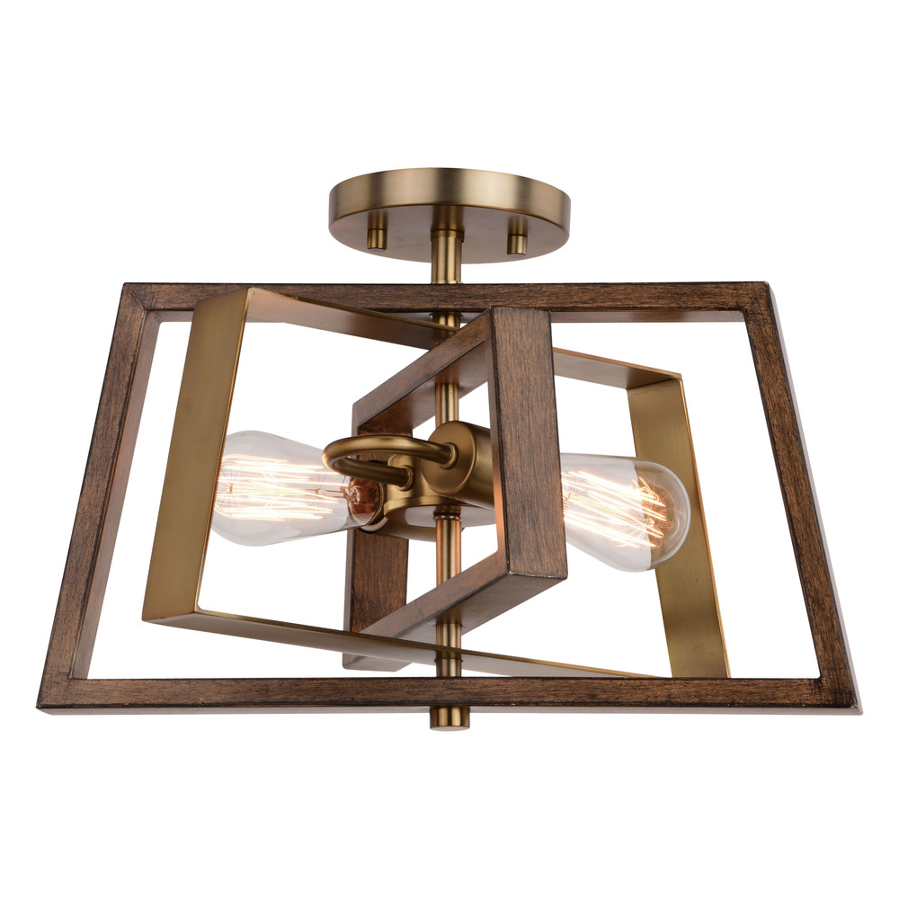 Dunning 16-in. 2 Light Semi-Flush Mount Natural Brass and Burnished Chestnut