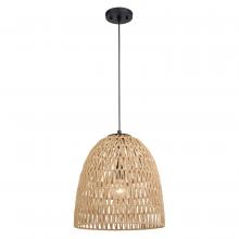 Vaxcel International P0404 - Nassau 14-in. 1 Light Pendant Matte Black and Natural Rope