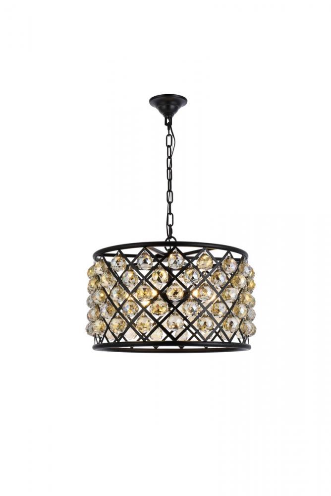 Madison 6 Light Matte Black Pendant Golden Teak (Smoky) Royal Cut Crystal