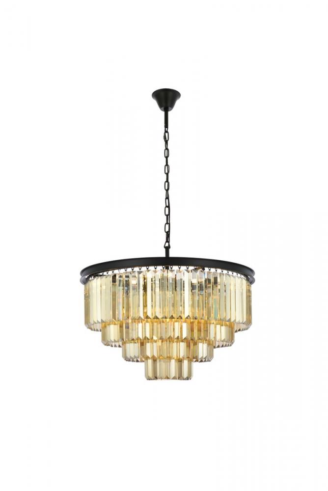 Sydney 17 Light Matte Black Chandelier Golden Teak (Smoky) Royal Cut Crystal