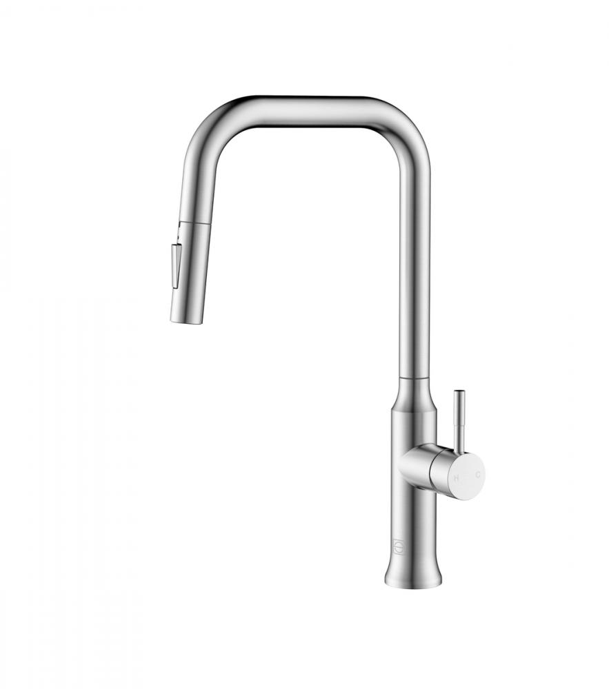 Noor Single Handle Pull Down Sprayer Kitchen Faucet in Brushed Nickel