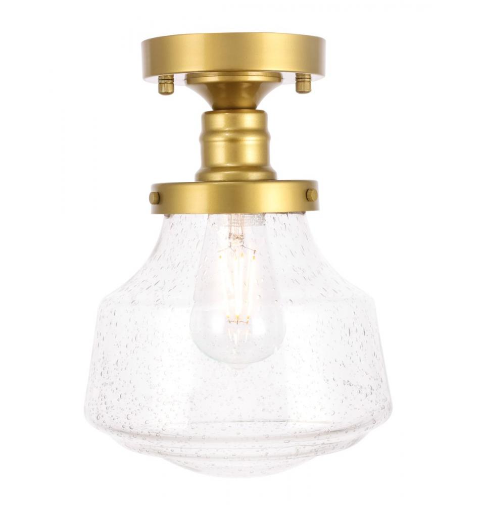 Lyle 1 Light Brass and Clear Seeded Glass Flush Mount