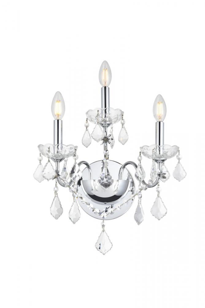 St. Francis 3 Light Chrome Wall Sconce Clear Royal Cut Crystal