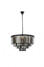  1201D32MB-SS/RC - Sydney 17 Light Matte Black Chandelier Silver Shade (Grey) Royal Cut Crystal