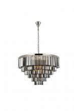  1201D44PN-SS/RC - Sydney 33 Light Polished Nickel Chandelier Silver Shade (Grey) Royal Cut Crystal