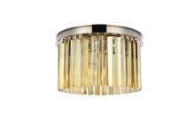  1208F16PN-GT/RC - Sydney 3 Light Polished Nickel Flush Mount Golden Teak (Smoky) Royal Cut Crystal