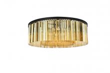  1208F43MB-GT/RC - Sydney 10 Light Matte Black Flush Mount Golden Teak (Smoky) Royal Cut Crystal