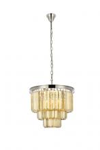  1231D20PN-GT/RC - Sydney 9 Light Polished Nickel Chandelier Golden Teak (Smoky) Royal Cut Crystal