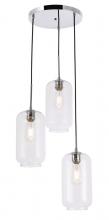 Elegant LD2278C - Collier 3 Light Chrome and Clear Glass Pendant