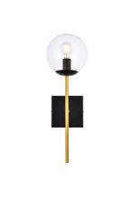  LD2359BKR - Neri 1 light black and brass and clear glass wall sconce