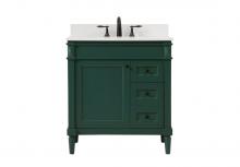  VF31832GN-BS - 32 inch Single bathroom vanity in green with backsplash