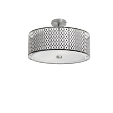  1015-16FH-SC - 3 Light Semi Flush with Laser Cut Shade, Satin Chrome Finish, White Shade, Frosted Glass Diffuser